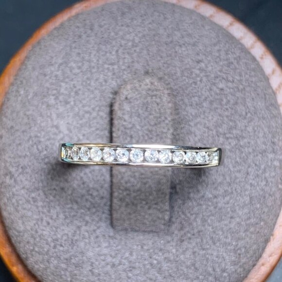 White Alloy Cubic Zirconia Anniversary Wedding Band 2.2mm Wide Ring Size 6.25 - Picture 1 of 11